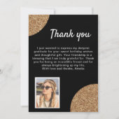 黒エレガント金ゴールドグリッターフォト誕生日 サンキューカード (正面)