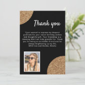 黒エレガント金ゴールドグリッターフォト誕生日 サンキューカード (スタンド正面)