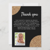 黒エレガント金ゴールドグリッターフォト誕生日 サンキューカード (正面)