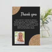 黒エレガント金ゴールドグリッターフォト誕生日 サンキューカード (スタンド正面)