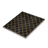 黒エレガント金ゴールドグリッターマーメイドスケールパターン タイル (側面)