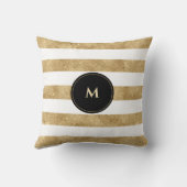 黒エレガント金ゴールドグリッターモノグラストライプのム クッション (裏面)