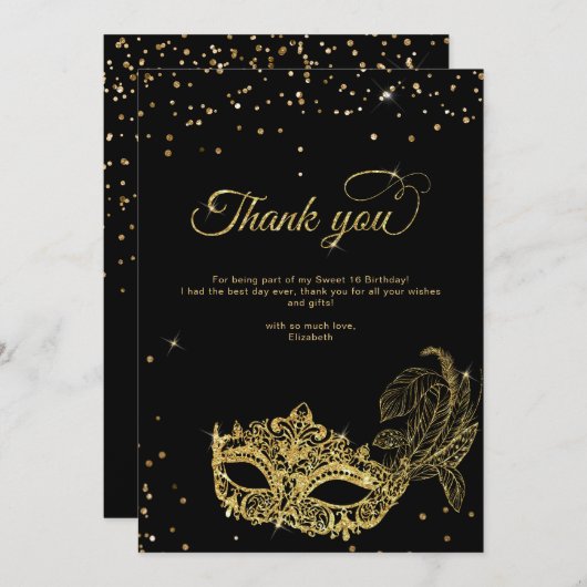 黒エレガント金ゴールドグリッター仮装ありがとう サンキューカード (正面/裏面)