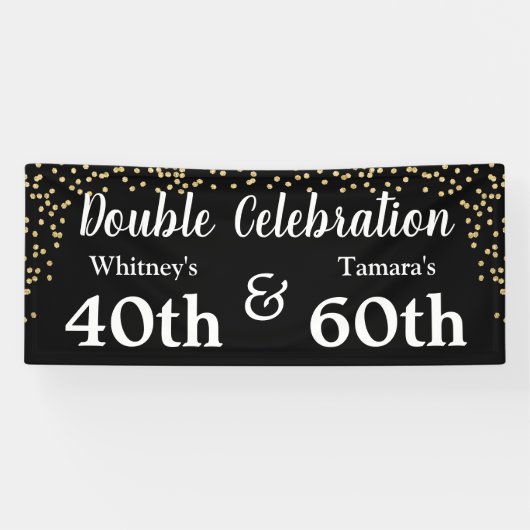 黒エレガント金ゴールドグリッター共同大人誕生日 横断幕 (横)