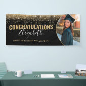 黒エレガント金ゴールドグリッター写真卒業 横断幕 (トレードショー)