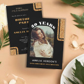 黒エレガント金ゴールドグリッター写真30歳 招待状