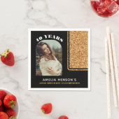 黒エレガント金ゴールドグリッター写真40歳の誕生日 スタンダードカクテルナプキン (インサイチュ)