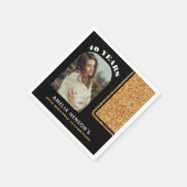 黒エレガント金ゴールドグリッター写真40歳の誕生日 スタンダードカクテルナプキン (角)