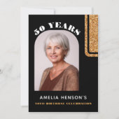 黒エレガント金ゴールドグリッター写真50誕生日 招待状 (正面)