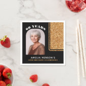 黒エレガント金ゴールドグリッター写真60誕生日 スタンダードカクテルナプキン (インサイチュ)