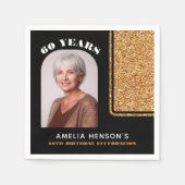 黒エレガント金ゴールドグリッター写真60誕生日 スタンダードカクテルナプキン (正面)