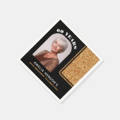 黒エレガント金ゴールドグリッター写真60誕生日 スタンダードカクテルナプキン (角)