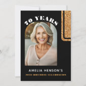 黒エレガント金ゴールドグリッター写真70誕生日 招待状 (正面)