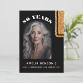 黒エレガント金ゴールドグリッター写真80誕生日 招待状 (スタンド正面)