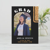 黒エレガント金ゴールドグリッター大学院写真卒業 案内状 (スタンド正面)