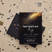 黒エレガント金ゴールドグリッター大晦日パーティー 招待状