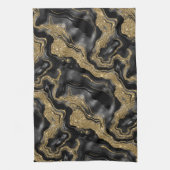黒エレガント金ゴールドグリッター瑪瑙パターン キッチンタオル (縦)