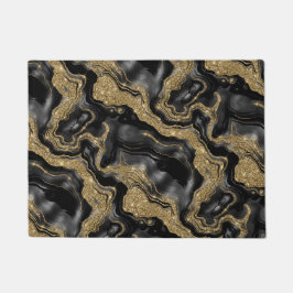黒エレガント金ゴールドグリッター瑪瑙パターン ドアマット