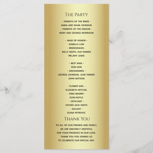 黒エレガント金ゴールドグリッター結婚式 プログラム (裏面)