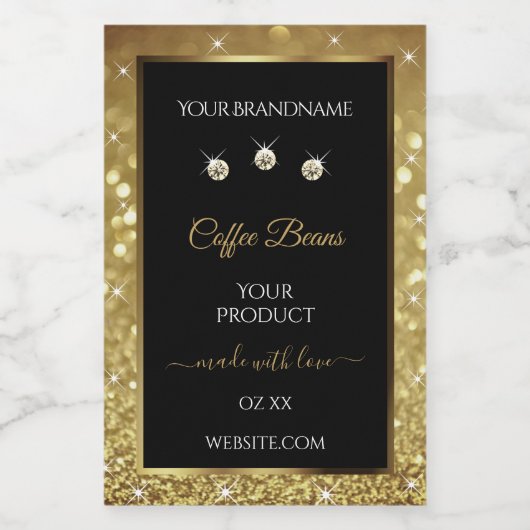 黒エレガント金ゴールドグリッター製品ラベル宝石 フードラベル (シングルラベル)