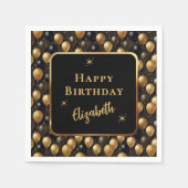 黒エレガント金ゴールドグリッター誕生日バルーン スタンダードカクテルナプキン (正面)