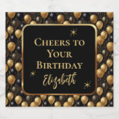 黒エレガント金ゴールドグリッター誕生日バルーン スパークリングワインラベル (シングルラベル)