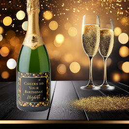 黒エレガント金ゴールドグリッター誕生日バルーン スパークリングワインラベル