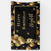 黒エレガント金ゴールドグリッター誕生日バルーン 横断幕 (縦)