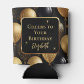 黒エレガント金ゴールドグリッター誕生日バルーン 缶クーラー (裏面)