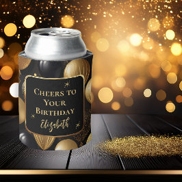 黒エレガント金ゴールドグリッター誕生日バルーン 缶クーラー