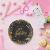 黒エレガント金ゴールドグリッター100th誕生日パーティー ペーパープレート (パーティー)