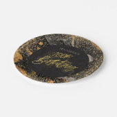 黒エレガント金ゴールドグリッター100th誕生日パーティー ペーパープレート (アングル)