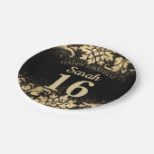 黒エレガント金ゴールドグリッター16誕生日 ペーパープレート (アングル)