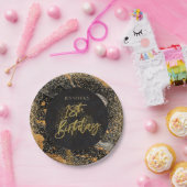 黒エレガント金ゴールドグリッター18th誕生日パーティー ペーパープレート (パーティー)