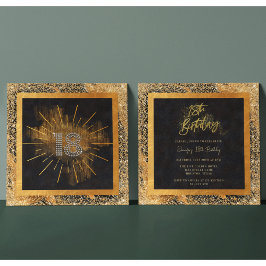 黒エレガント金ゴールドグリッター18th誕生日パーティー 招待状