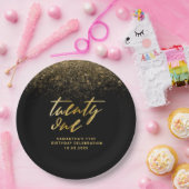 黒エレガント金ゴールドグリッター21歳の誕生日パーティー ペーパープレート (パーティー)