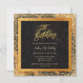 黒エレガント金ゴールドグリッター21歳パーティー 招待状 (正面)