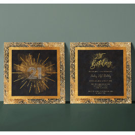 黒エレガント金ゴールドグリッター21歳パーティー 招待状
