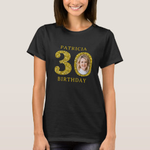 黒エレガント金ゴールドグリッター30th誕生日フォト tシャツ