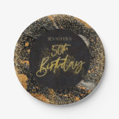 黒エレガント金ゴールドグリッター50th誕生日パーティー ペーパープレート (正面)