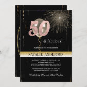 黒エレガント金ゴールドグリッター50th誕生日パーティー 招待状 (正面/裏面)