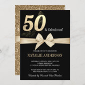 黒エレガント金ゴールドグリッター50th誕生日パーティー 招待状 (正面/裏面)
