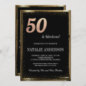 黒エレガント金ゴールドグリッター50th誕生日パーティーInv 招待状 (正面/裏面)
