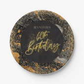 黒エレガント金ゴールドグリッター60th誕生日パーティー ペーパープレート (正面)