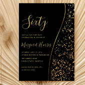 黒エレガント金ゴールドグリッター60th6誕生日 招待状