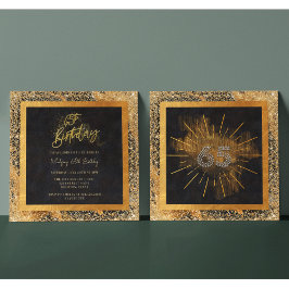 黒エレガント金ゴールドグリッター65th誕生日パーティー 招待状