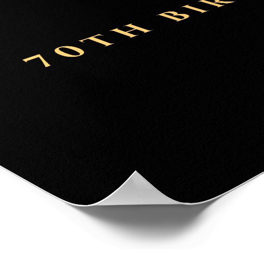 黒エレガント金ゴールドグリッター70th誕生日パーティー ポスター (角)