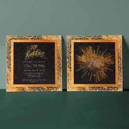 黒エレガント金ゴールドグリッター70th誕生日パーティー 招待状