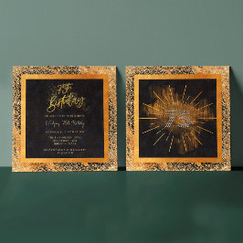 黒エレガント金ゴールドグリッター75th誕生日パーティー 招待状