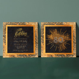 黒エレガント金ゴールドグリッター80th誕生日パーティー 招待状